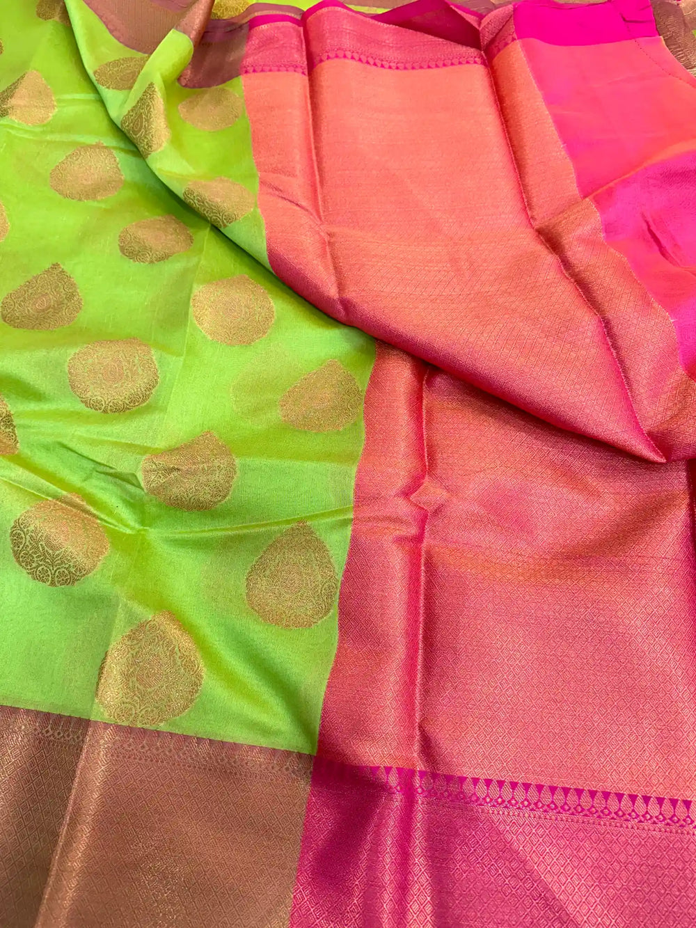 Parrot Green Colour Cotton Silk Buta Saree