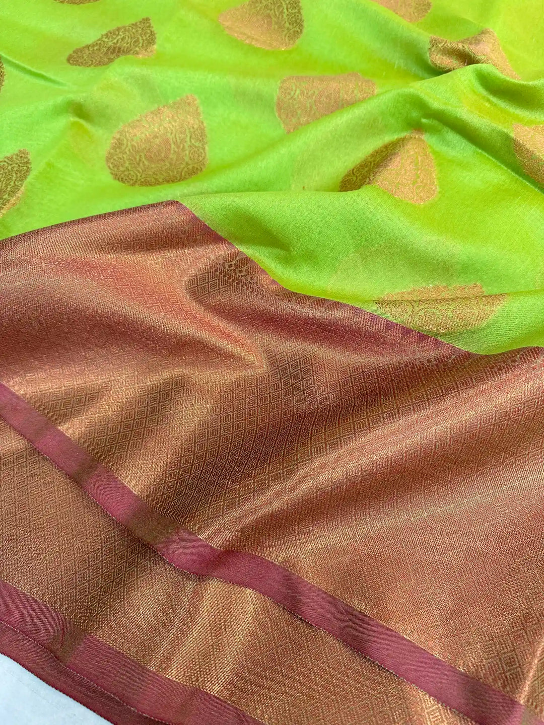 Parrot Green Colour Cotton Silk Buta Saree