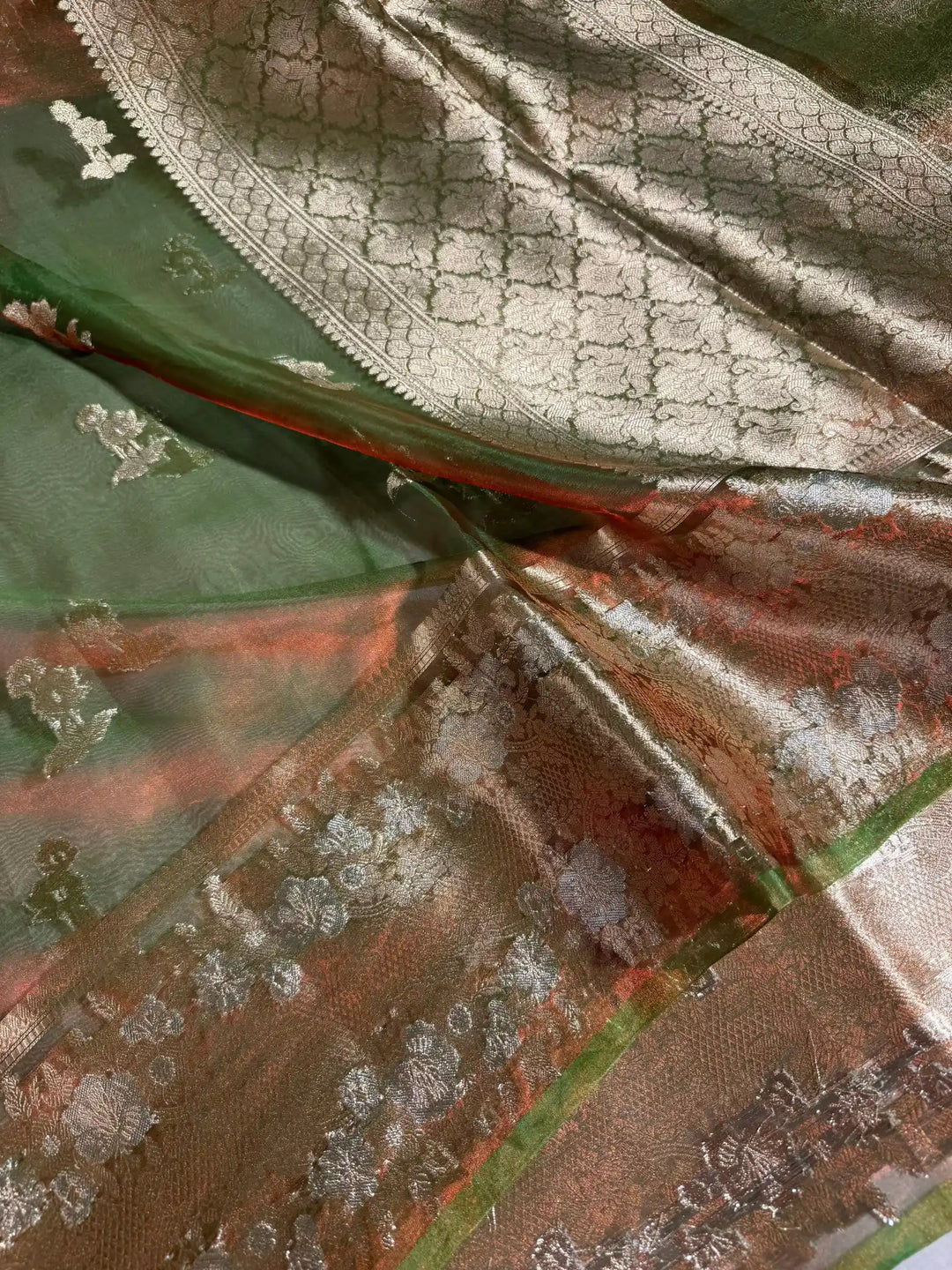 Parrot Green Pure Tissue Silk Heritage Banarasi Saree