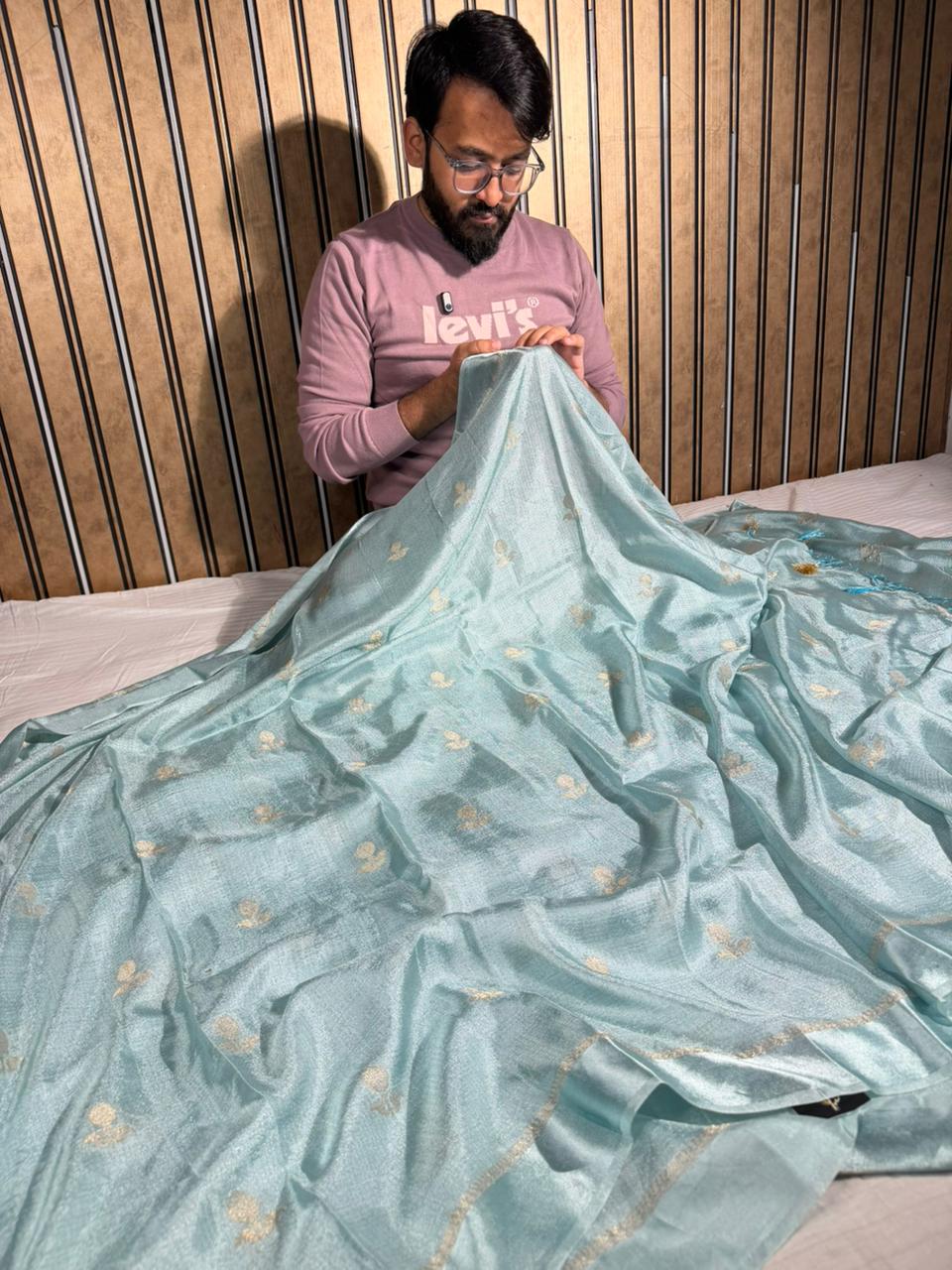 Pastel Blue Extremely Soft Georgette Silk Banarasi Saree