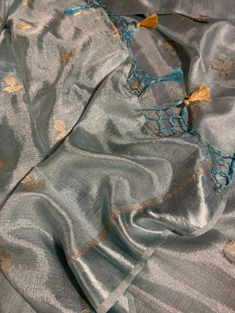 Pastel Blue Extremely Soft Georgette Silk Banarasi Saree