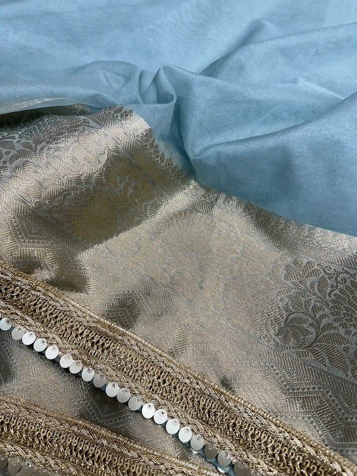 Pastel Gray Shade Organza Silk Designer Saree