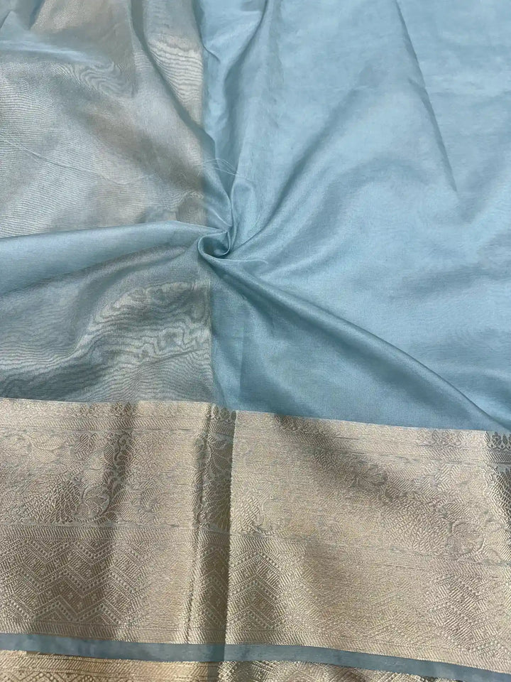 Pastel Gray Shade Organza Silk Designer Saree