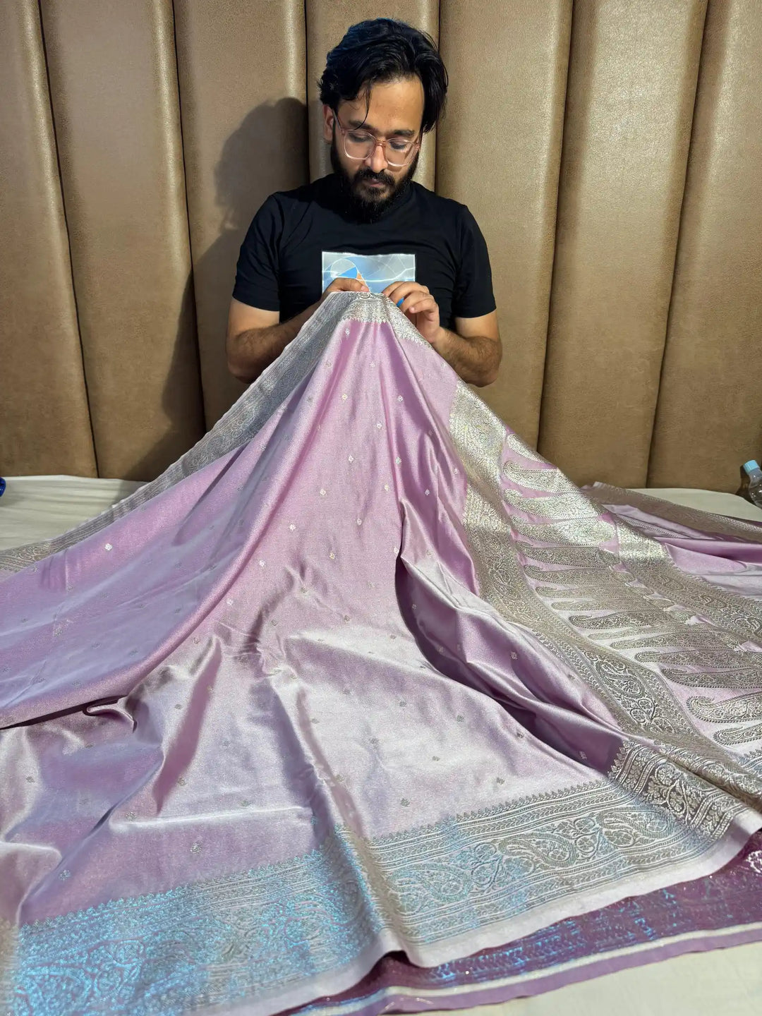 Pastel Lavandar Mashru Katan silk with rich pallu and blouse
