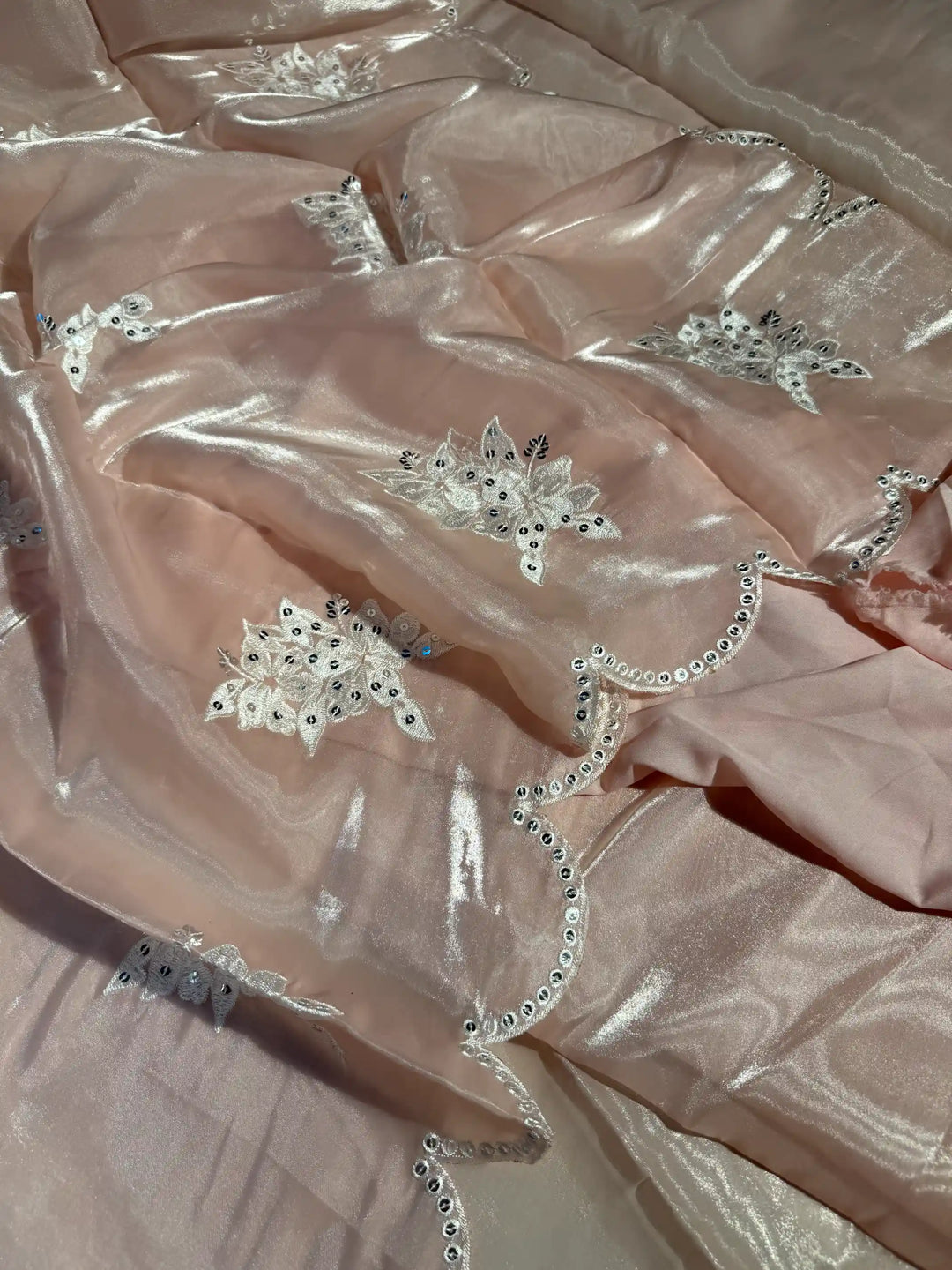 Pastel Peach Shimmery Tissue Silk Designer Saree