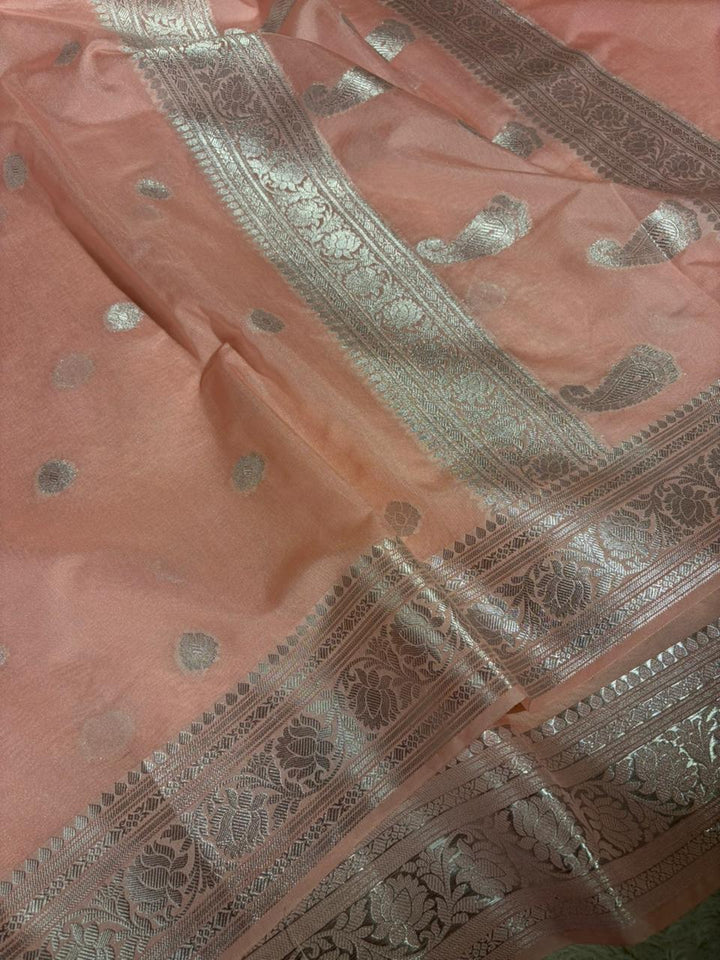 Pastel Pink Soft Georgette Khaddi Buti Banarasi Saree