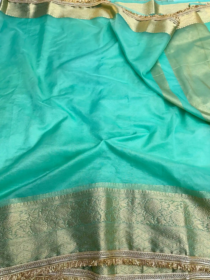 Pastel Sea Green Shade Organza Silk Designer Saree