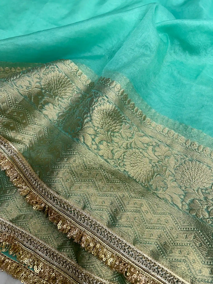 Pastel Sea Green Shade Organza Silk Designer Saree