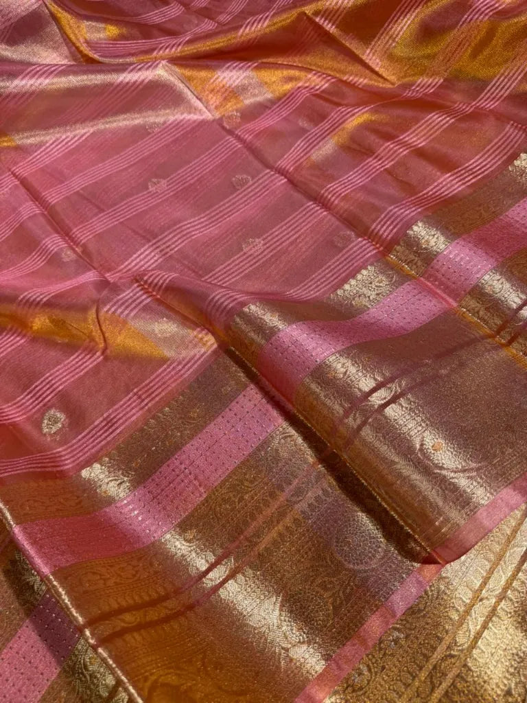 Pastel pink traditional tissue silk Banarasi saree