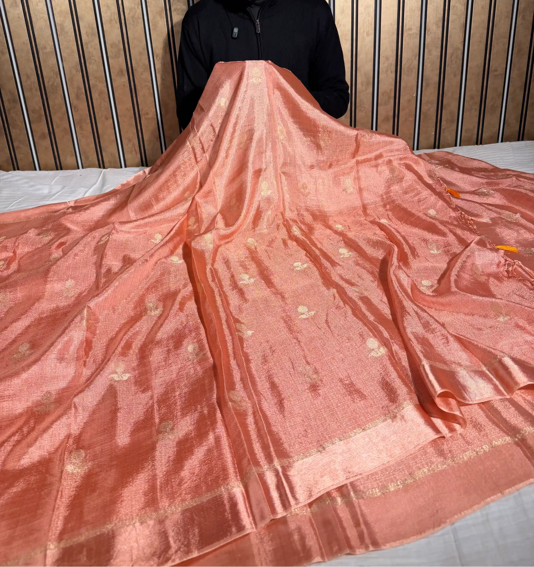 Peach Extremely Soft Georgette Silk Banarasi Saree
