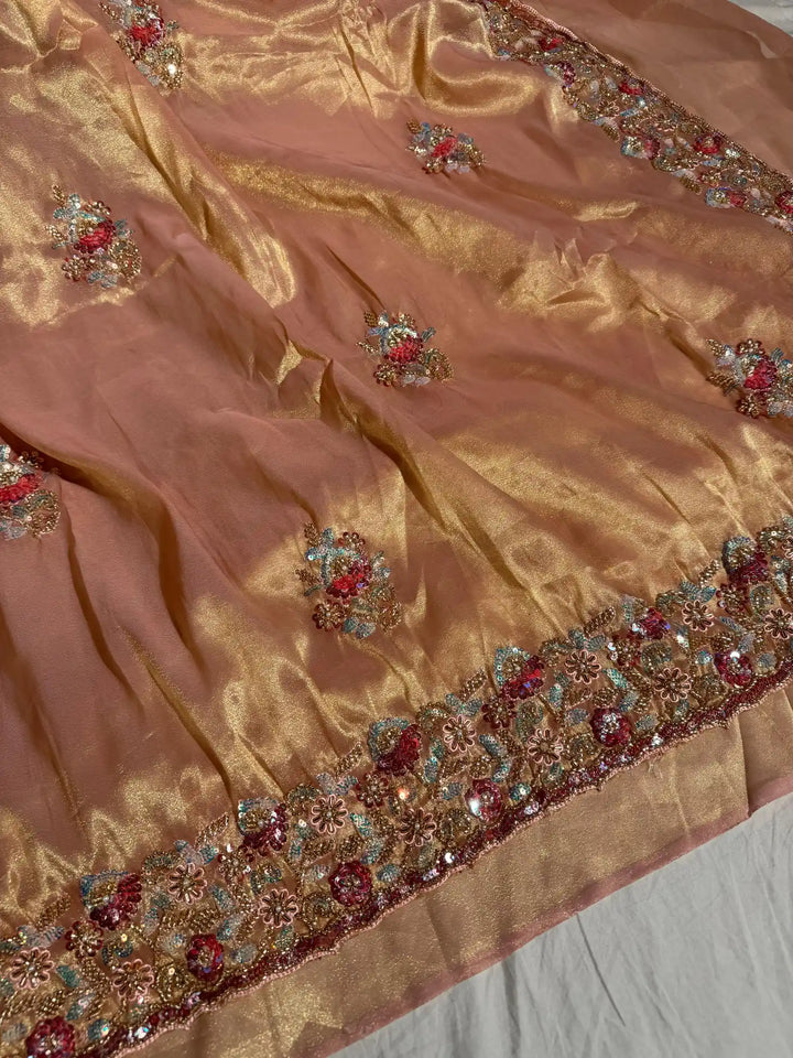 Peach Handwork limited edition saree with exclusive lightweight dual tone tissue silk saree