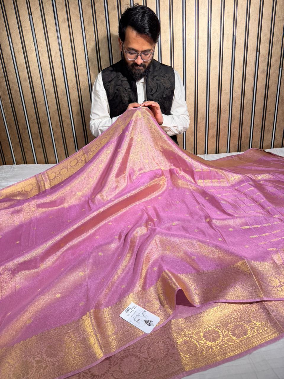 Peach Soft Breathable Tissue Silk Banarasi Saree