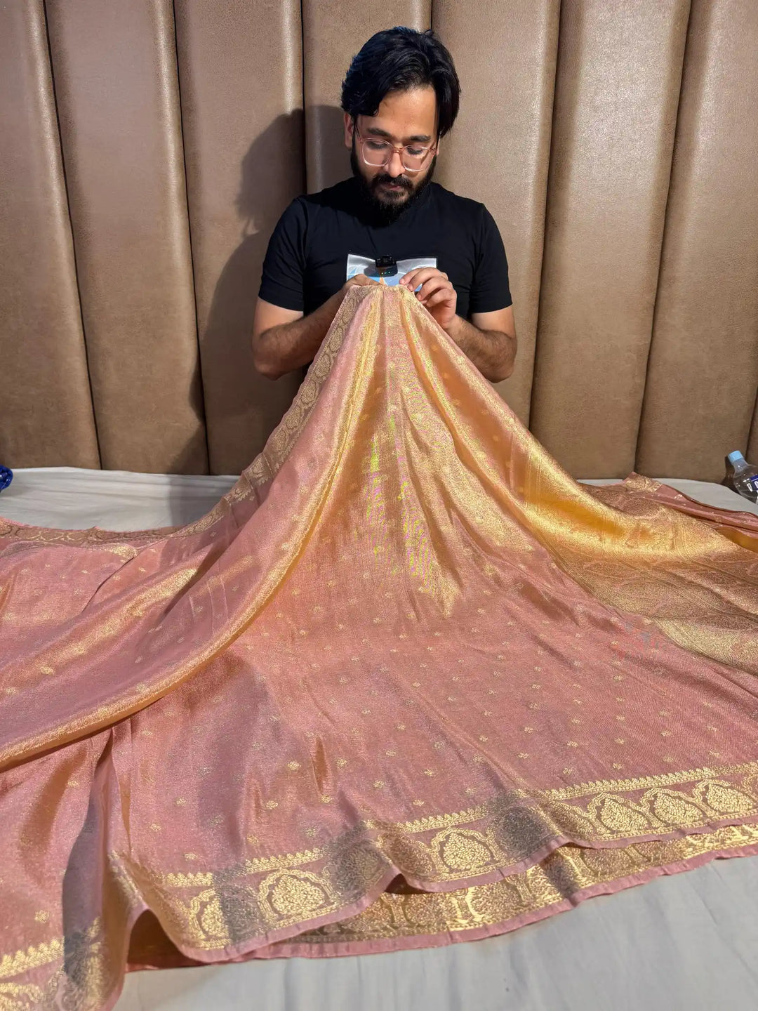 Peach Soft Luxurious Tissue Silk Saree with Rich Pallu and Blouse
