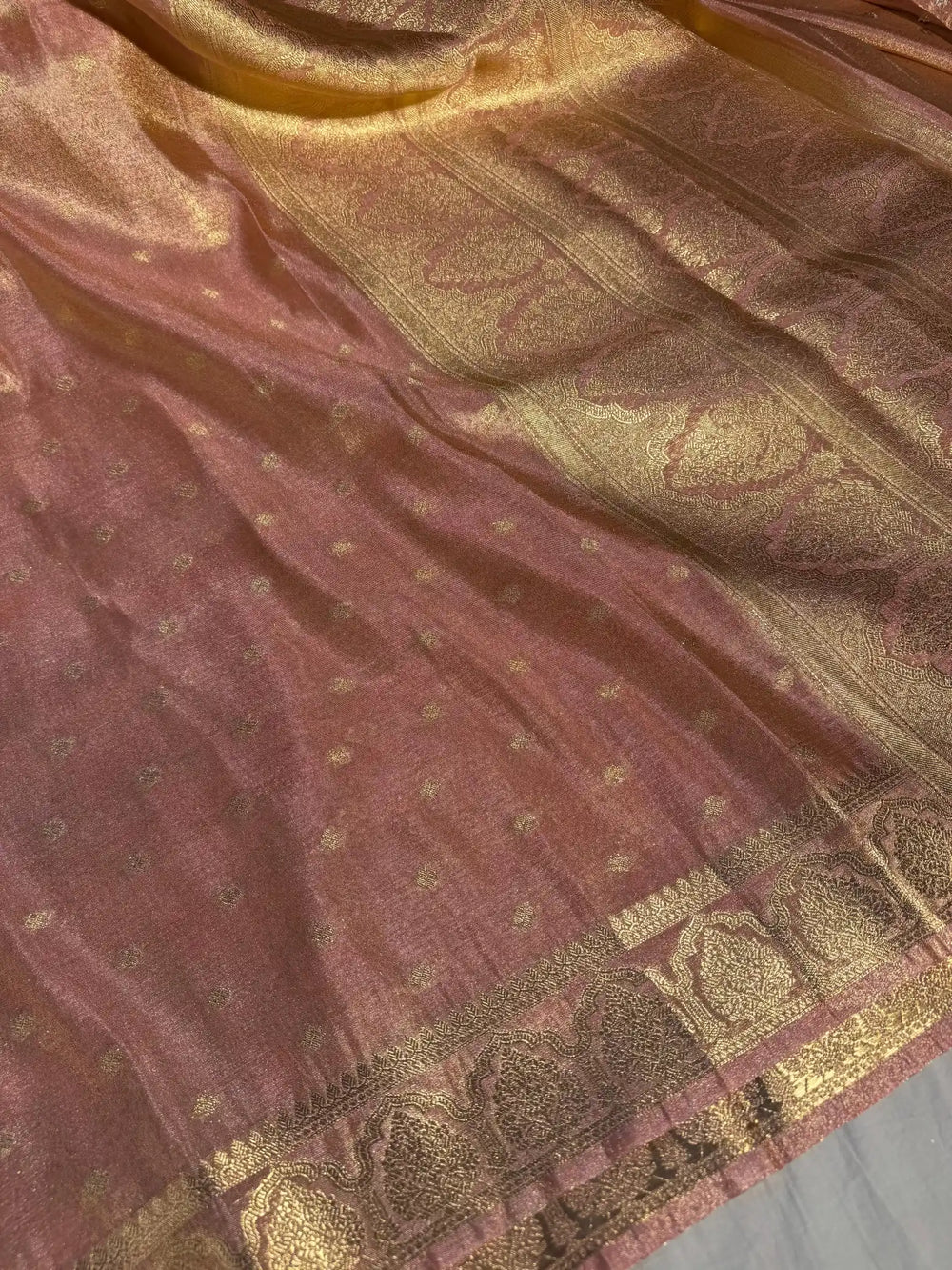 Peach Soft Luxurious Tissue Silk Saree with Rich Pallu and Blouse