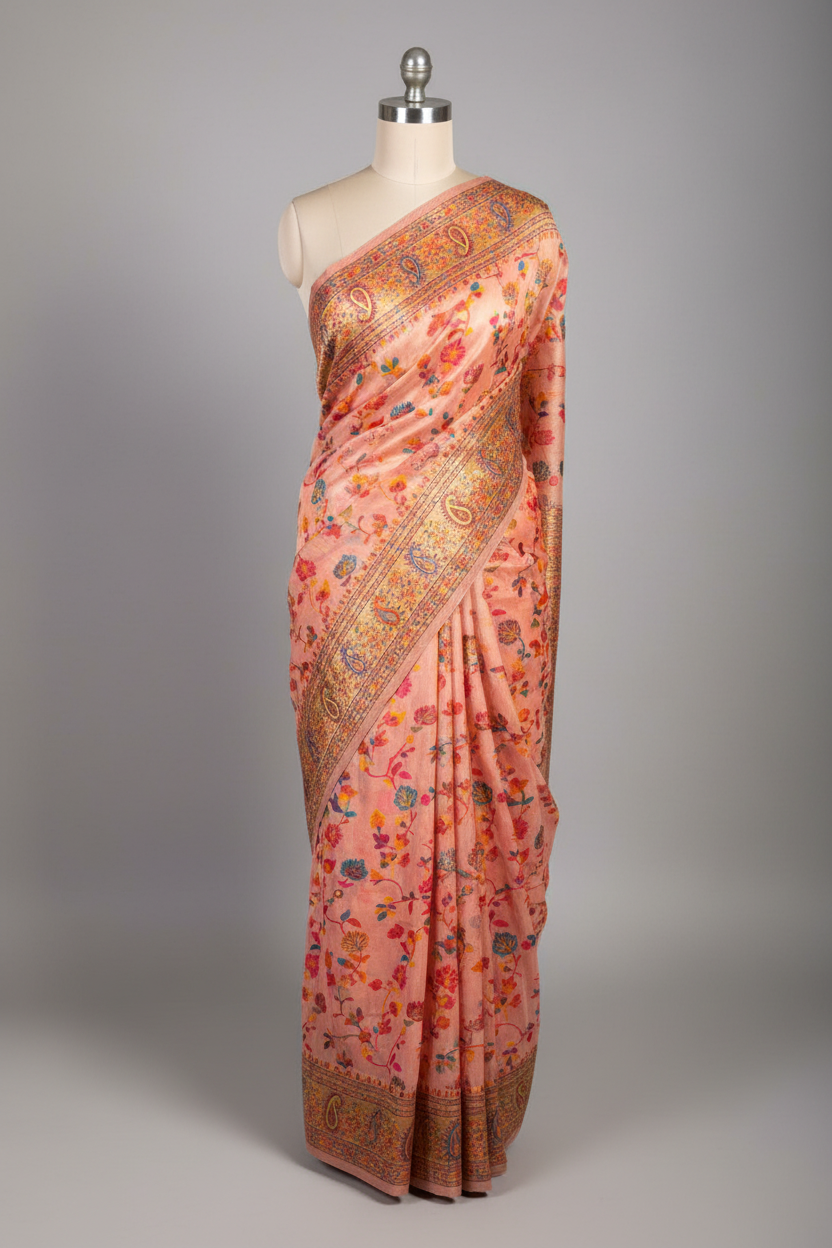 Peach Irresistible Pashmina Weave Soft Cotton Silk Saree
