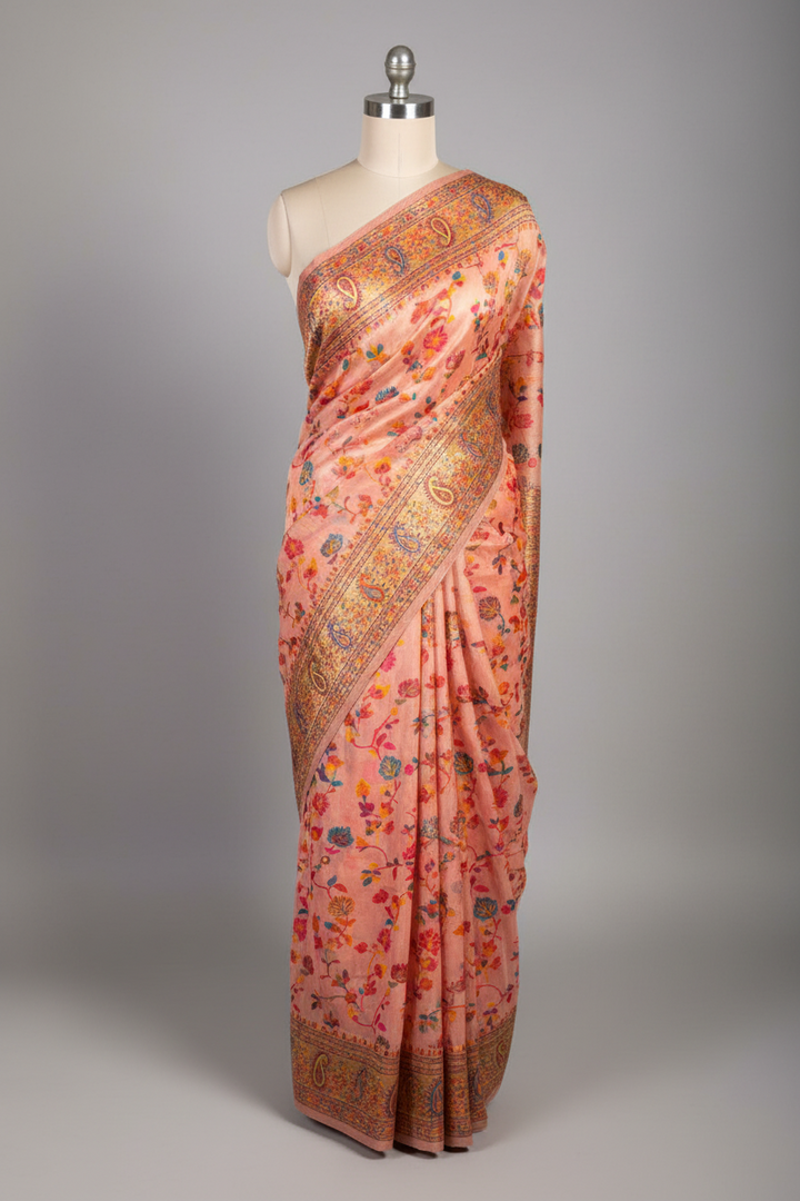 Peach Irresistible Pashmina Weave Soft Cotton Silk Saree