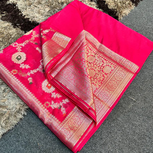 Rani Pink Semi Georgette Silk Banarasi Saree