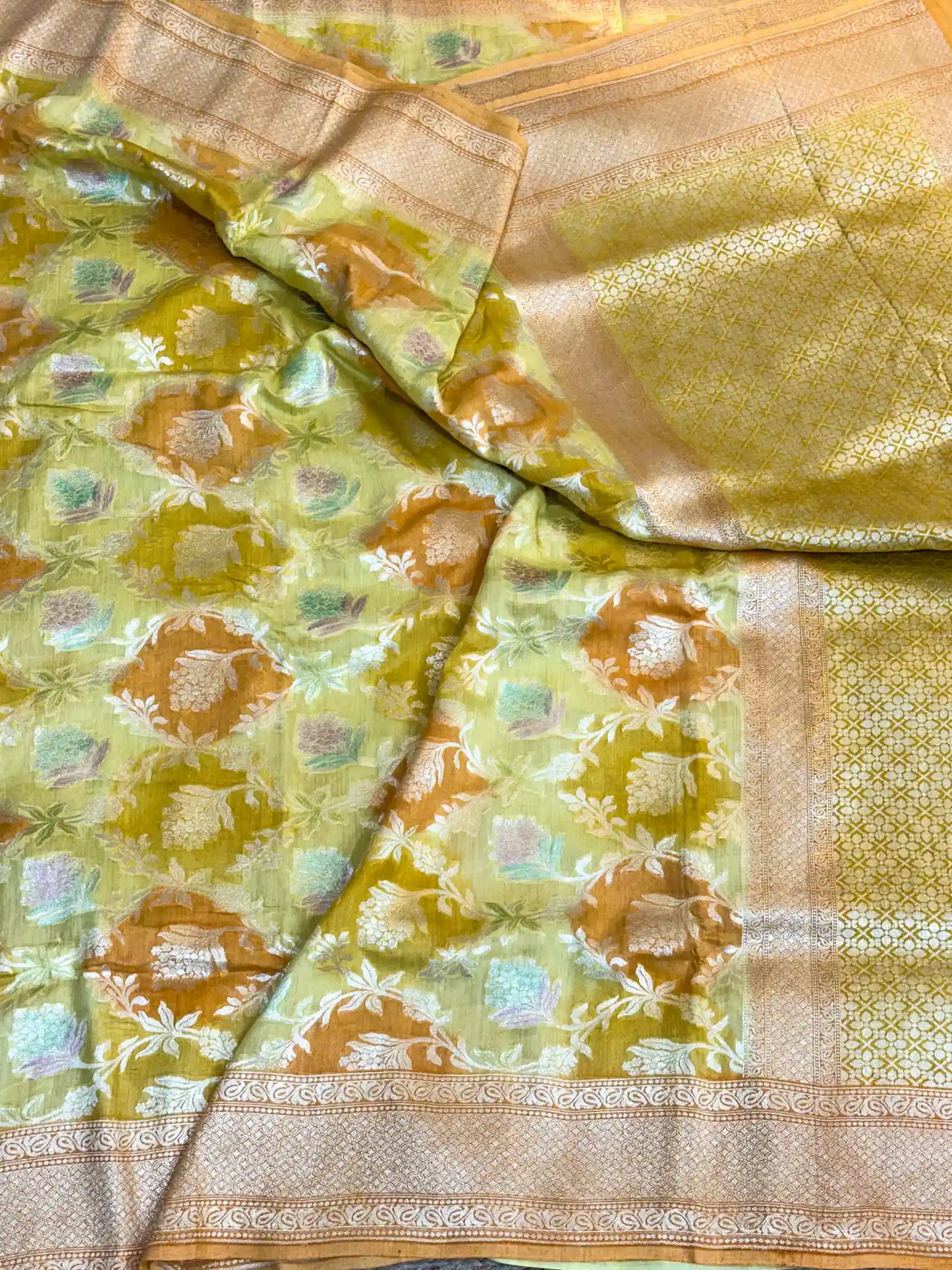 Rangkat Handbrush Dyed Munga Silk Banarasi Saree