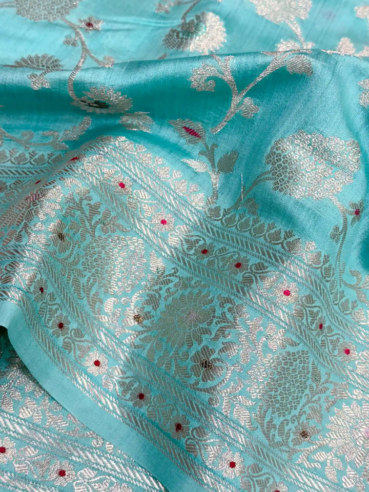 Sea Green Intricate Meenakari Chiniya Silk Saree