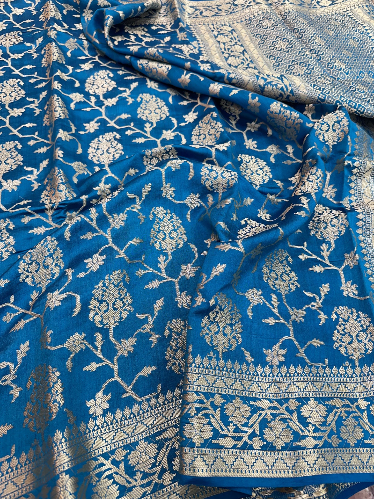 Aqua Blue Shade Chiniya Silk Saree