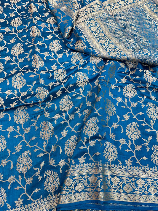 Aqua Blue Shade Chiniya Silk Saree