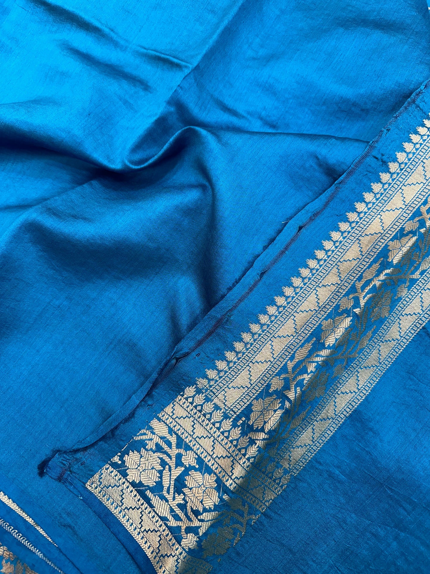 Aqua Blue Shade Chiniya Silk Saree