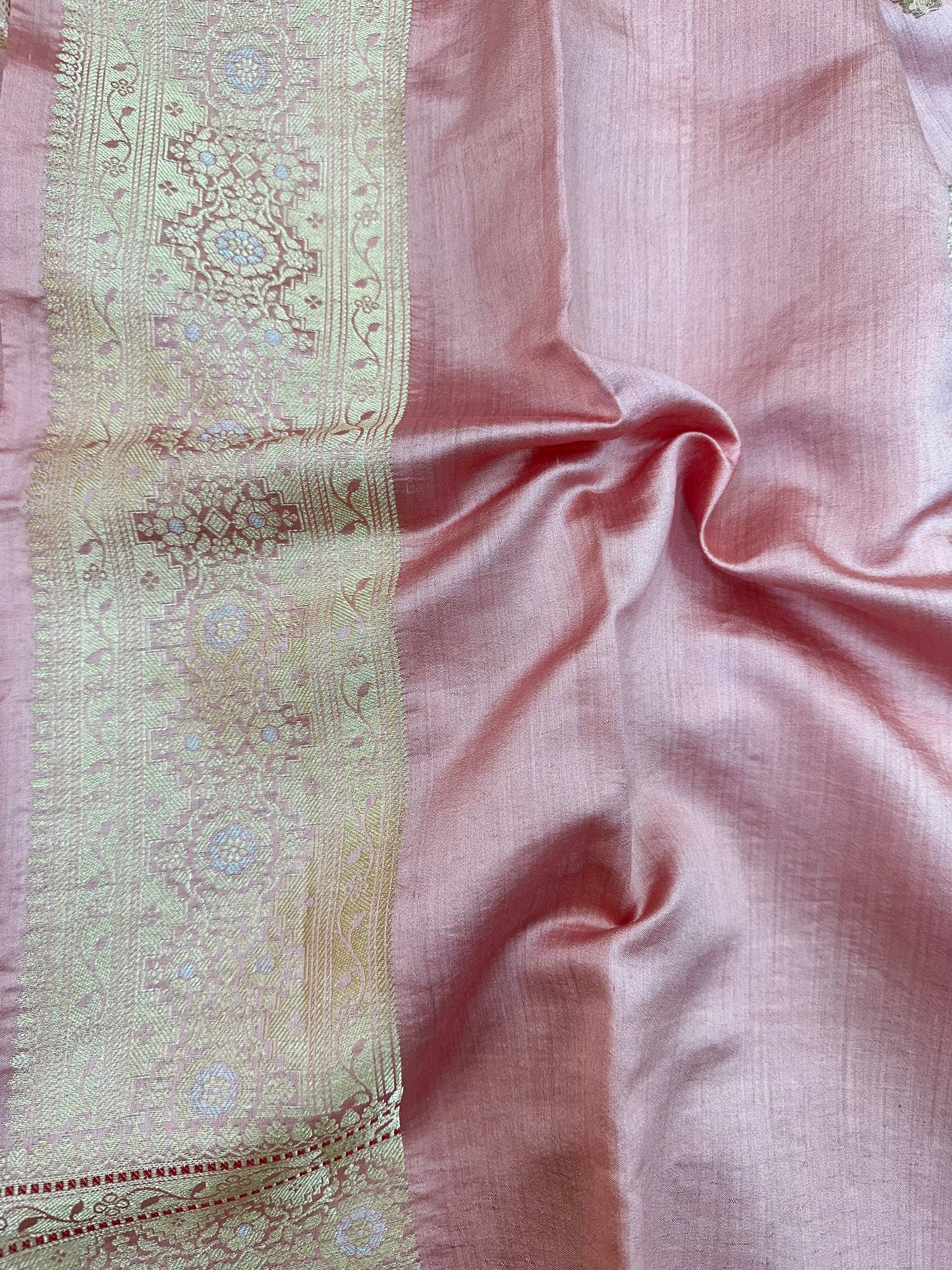 Salmon Peach Shade Chiniya Silk Saree