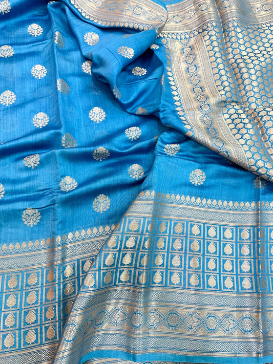 Aqua Blue Shade Chiniya Silk Saree