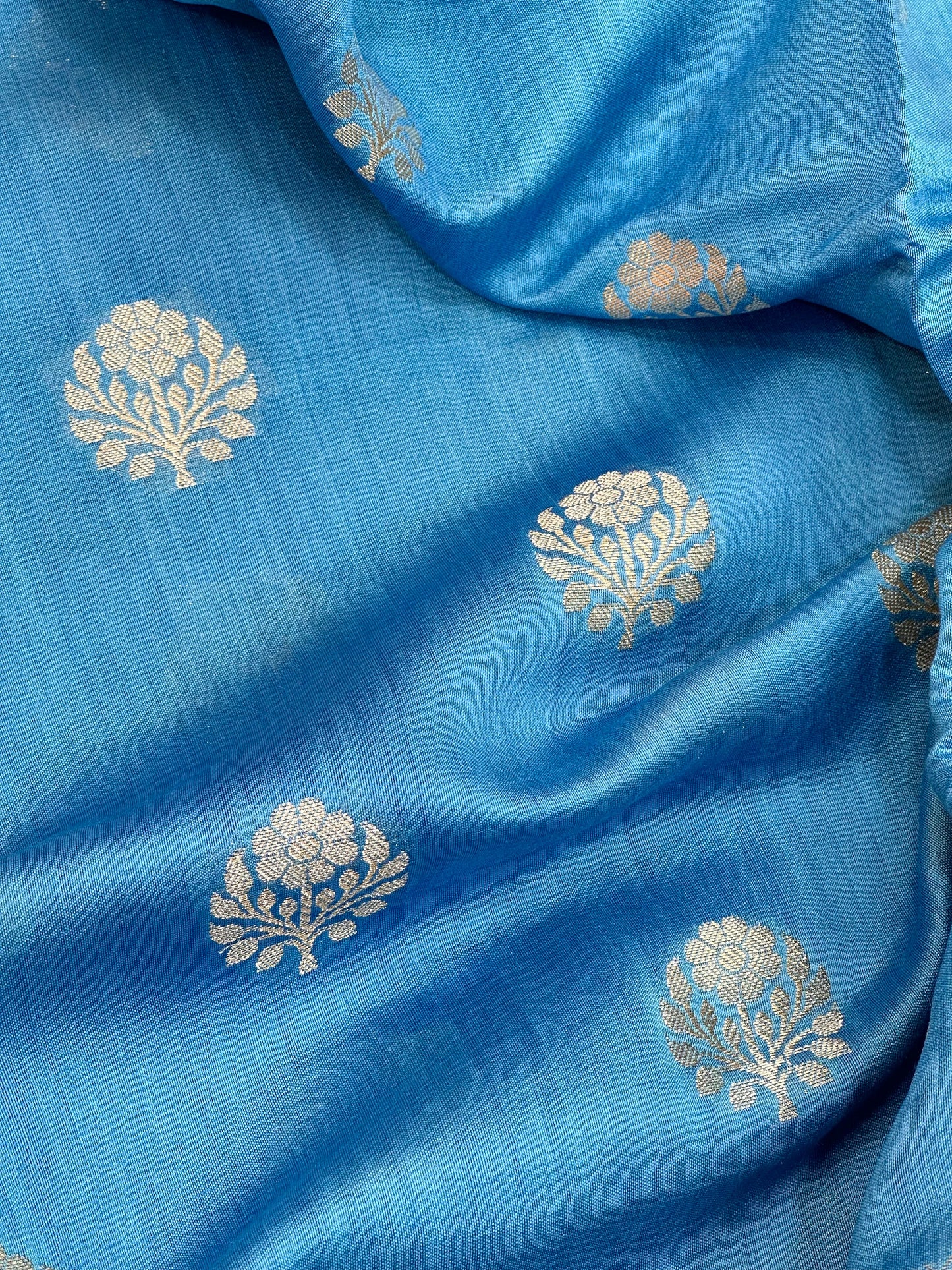 Aqua Blue Shade Chiniya Silk Saree