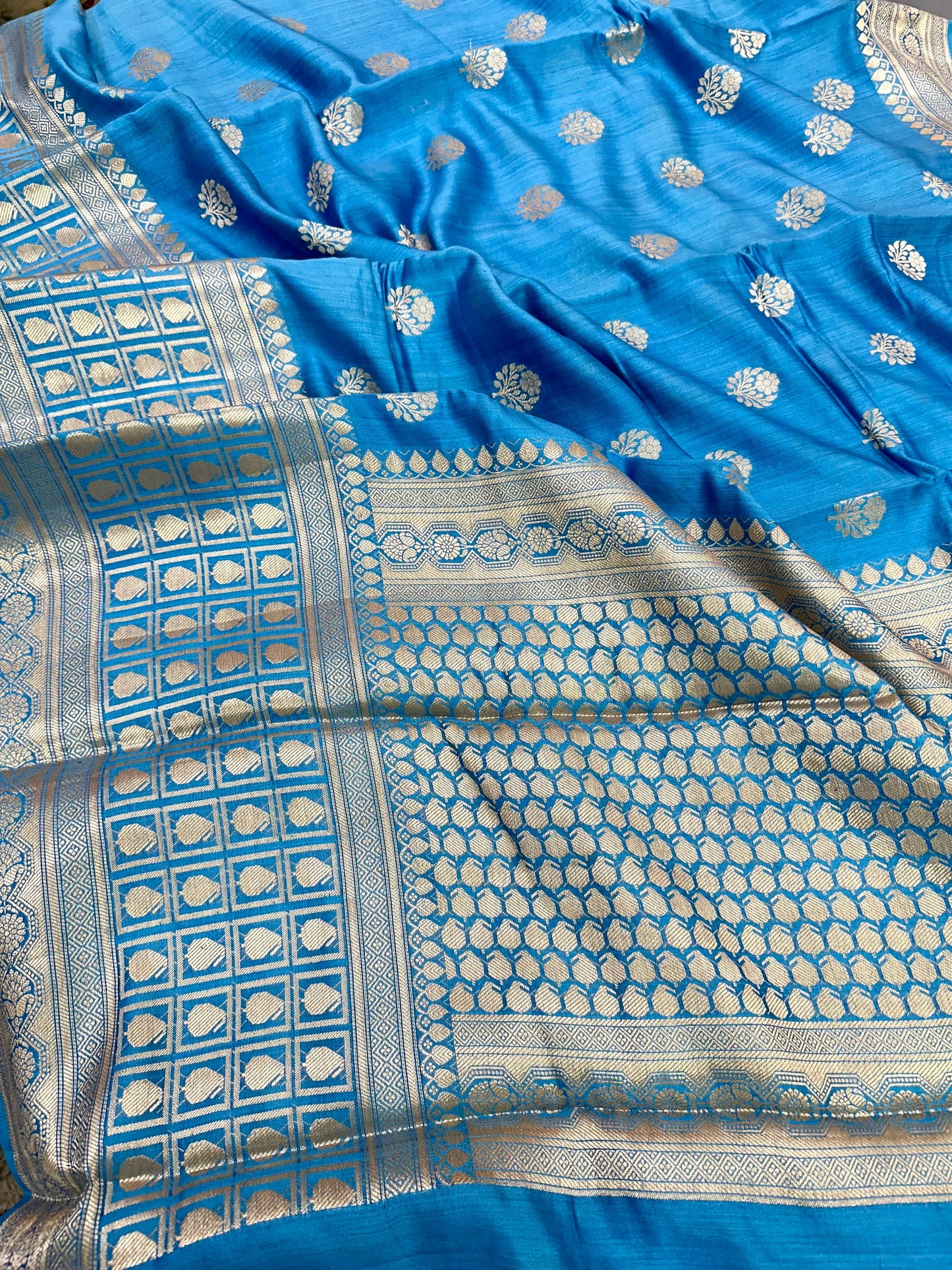 Aqua Blue Shade Chiniya Silk Saree