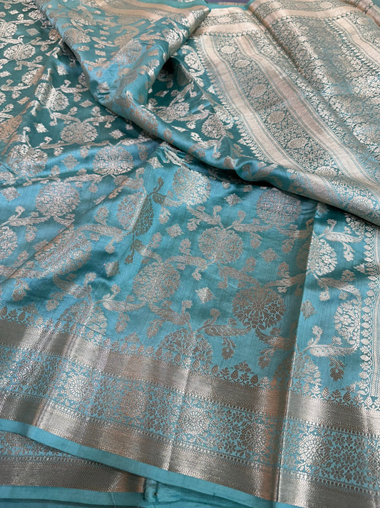 Sea Blue Shade Chiniya Silk Saree