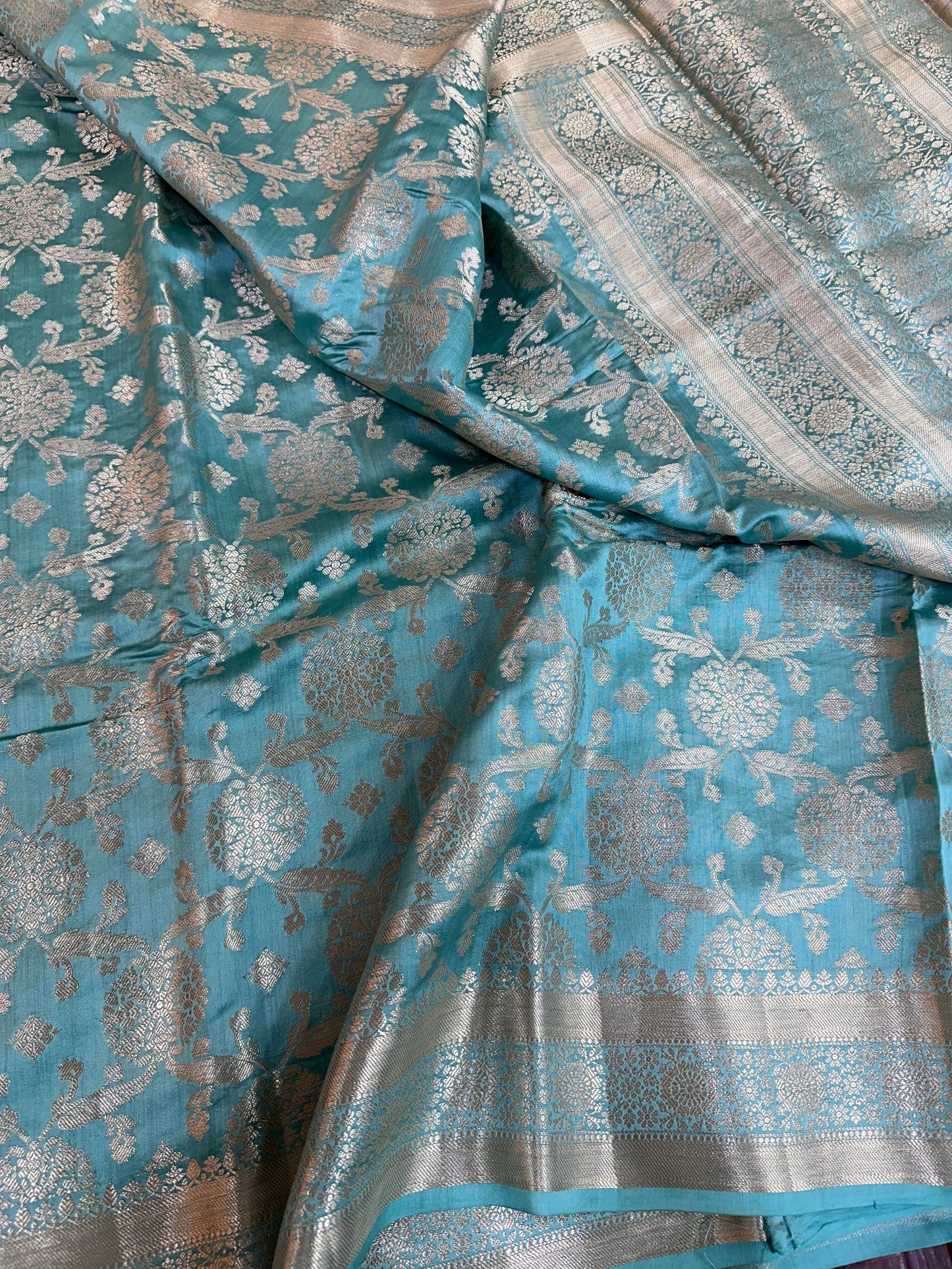 Sea Blue Shade Chiniya Silk Saree