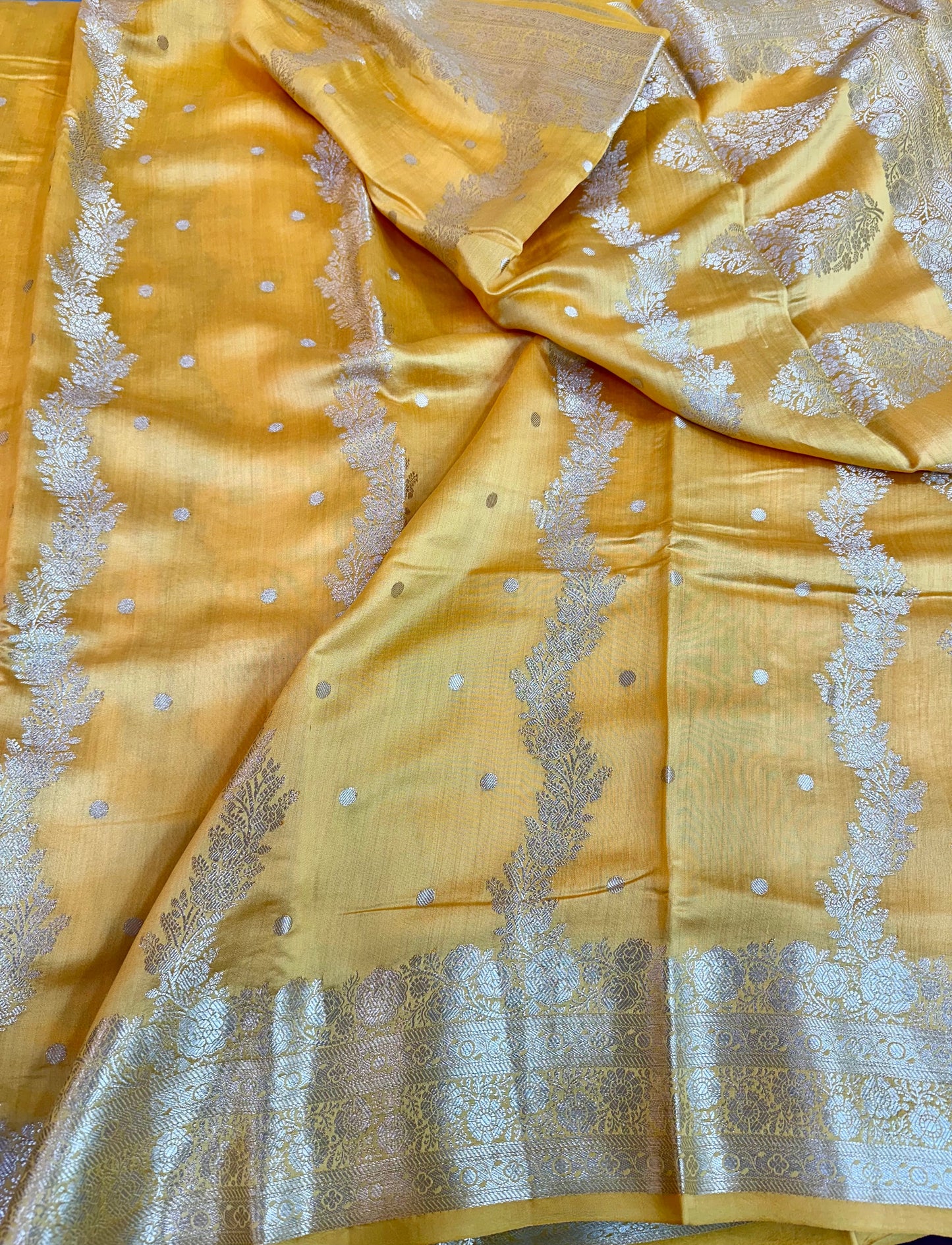 Yellowish Orange Shade Chiniya Silk Saree