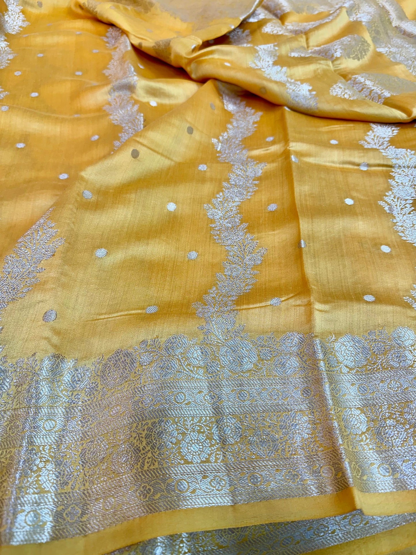 Yellowish Orange Shade Chiniya Silk Saree