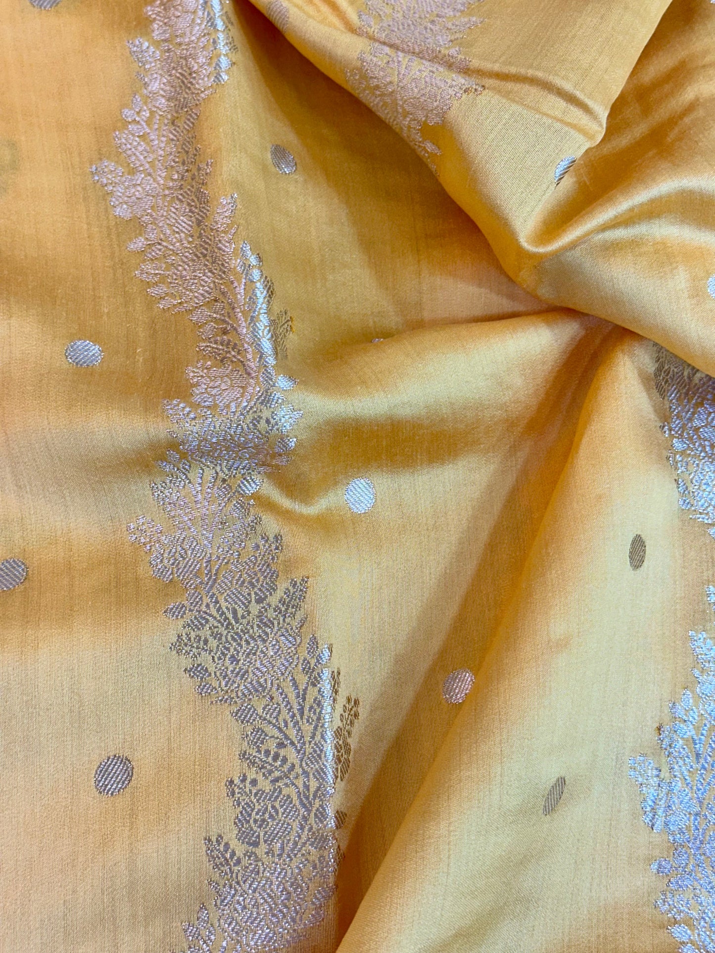 Yellowish Orange Shade Chiniya Silk Saree