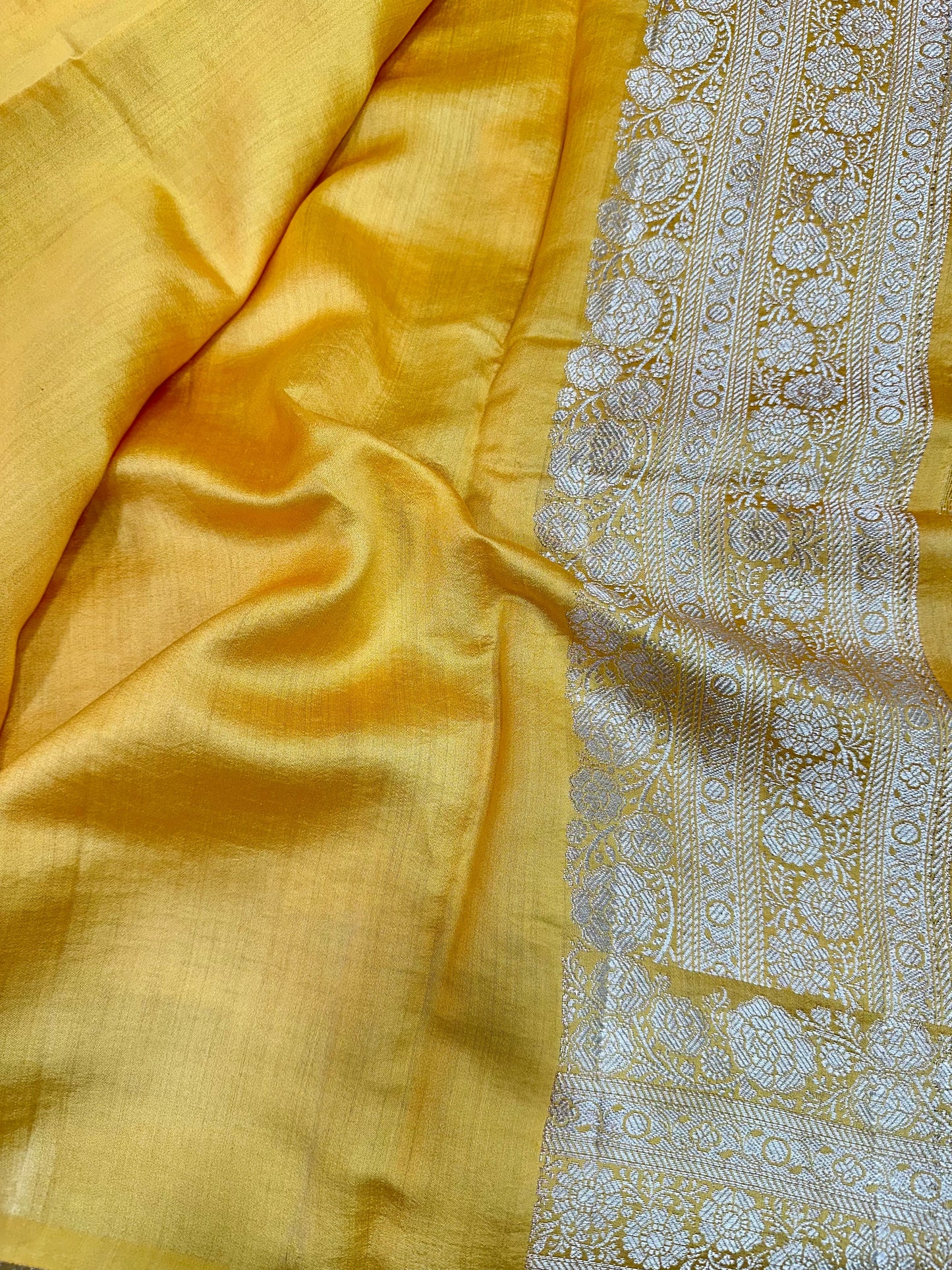 Yellowish Orange Shade Chiniya Silk Saree