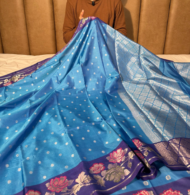 Powder Blue Meenakari Banarasi Silk Saree