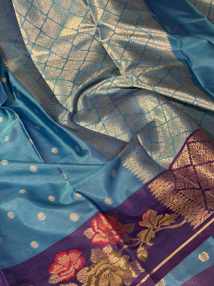 Powder Blue Meenakari Banarasi Silk Saree