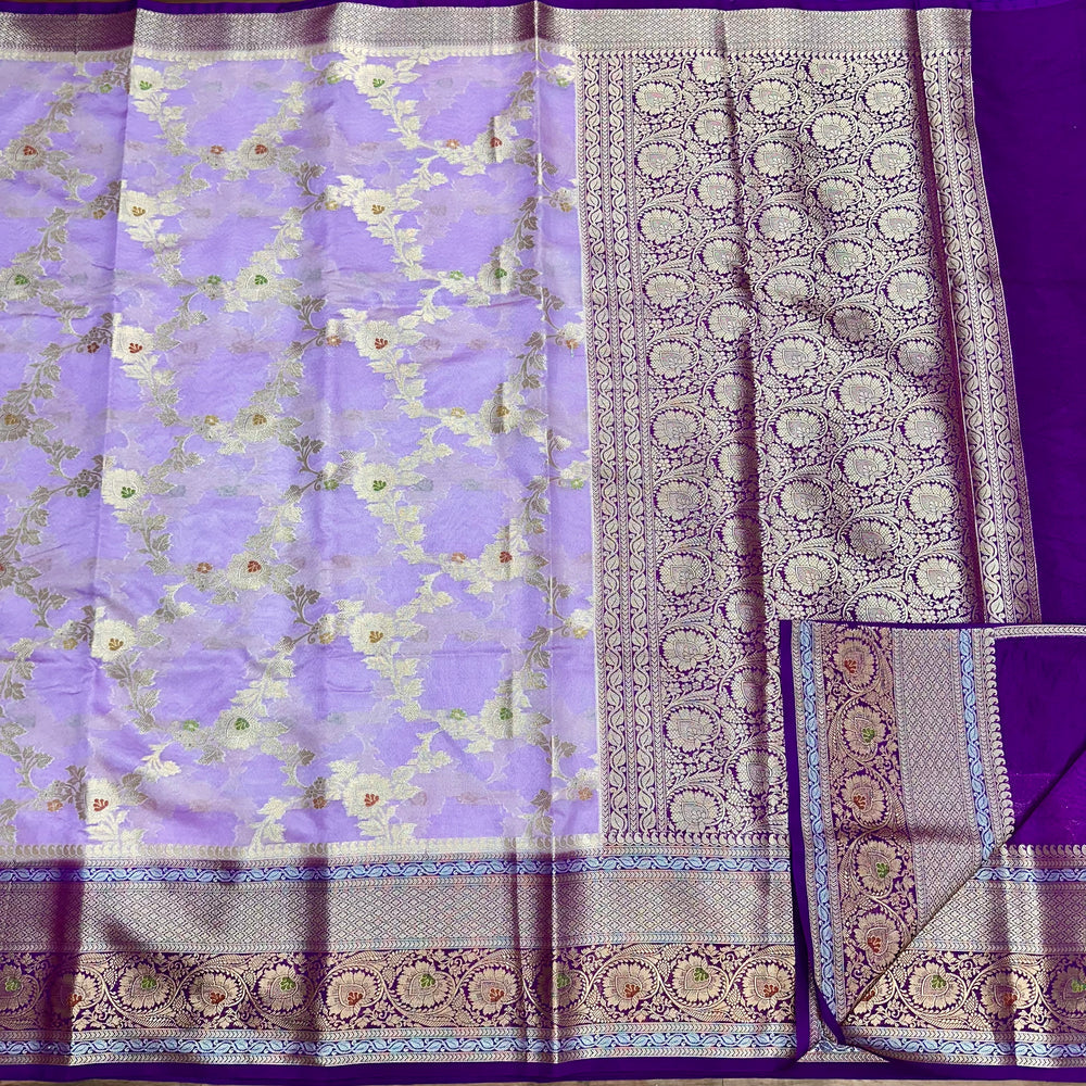 Premium Chiniya Silk Saree with rich pallu and blouse