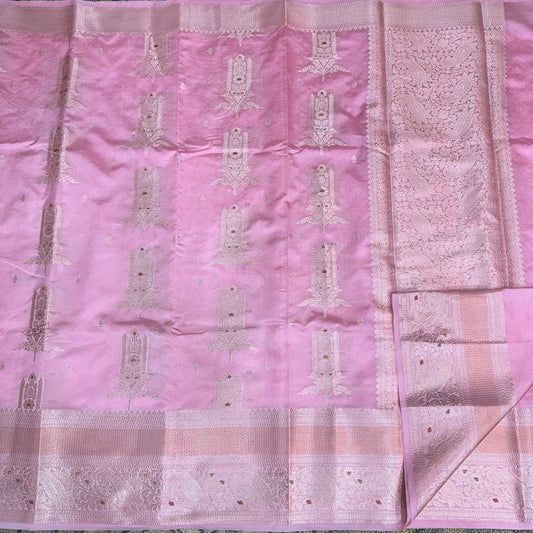 Premium Chiniya Silk Saree with rich pallu and blouse