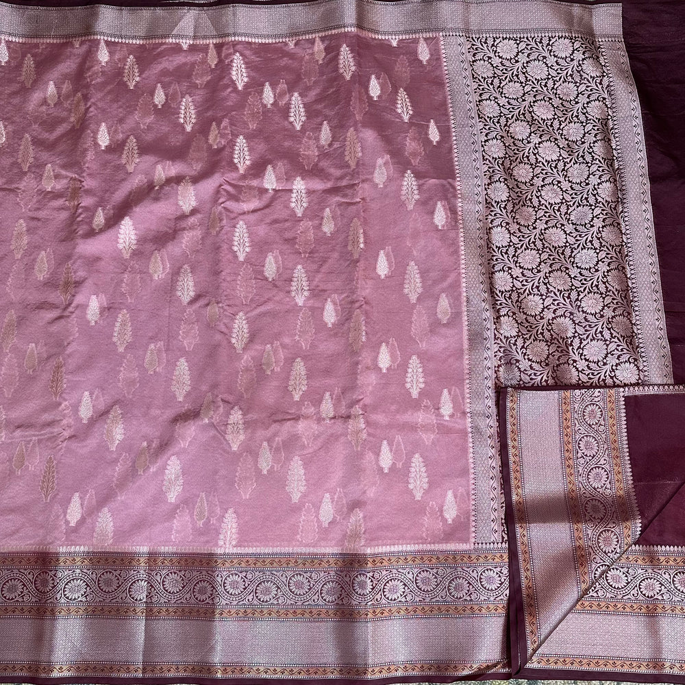 Premium Chiniya Silk Saree with rich pallu and blouse