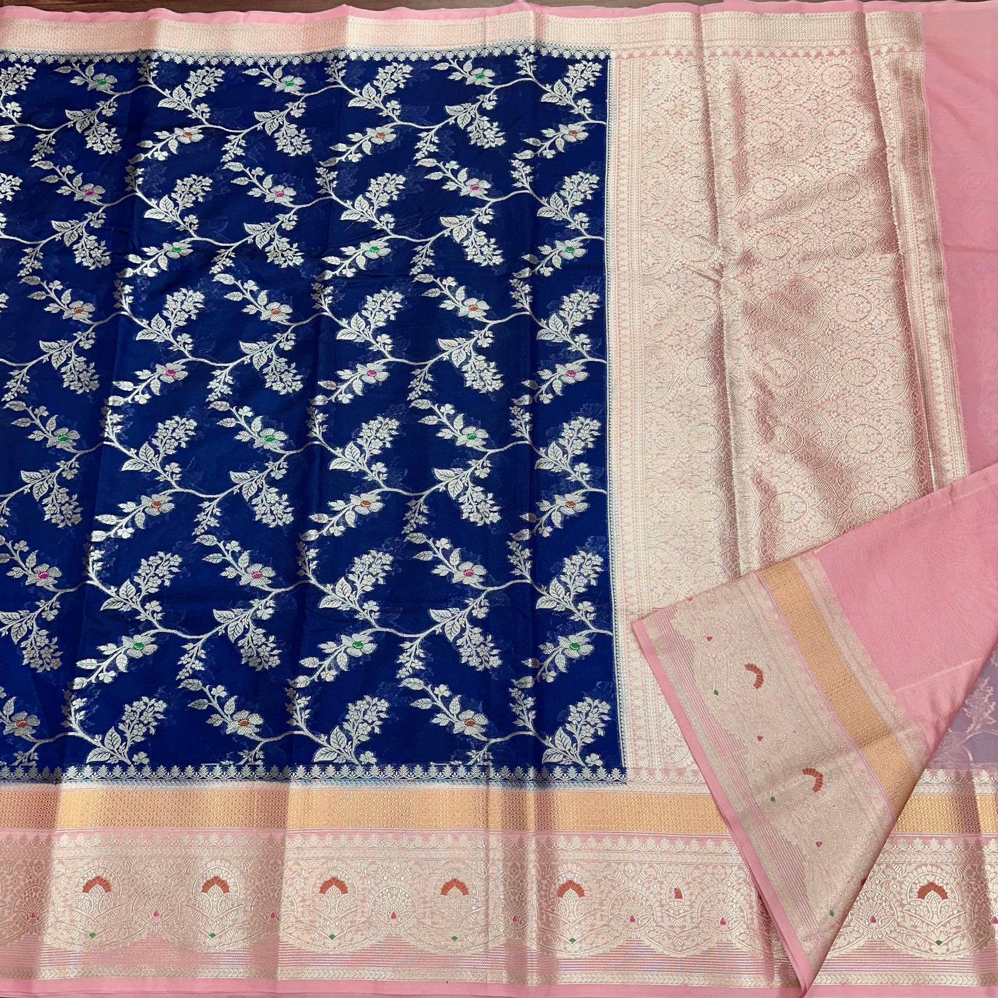 Navy Blue Chinia Silk Banarasi Saree