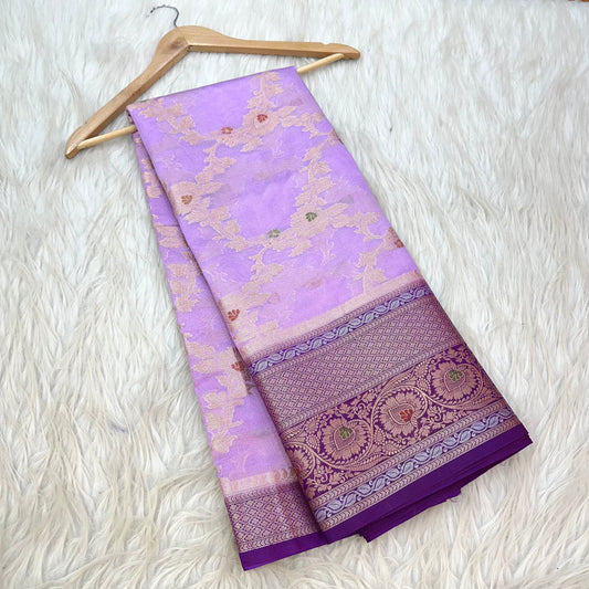 Lavender Chinia Silk Banarasi Saree