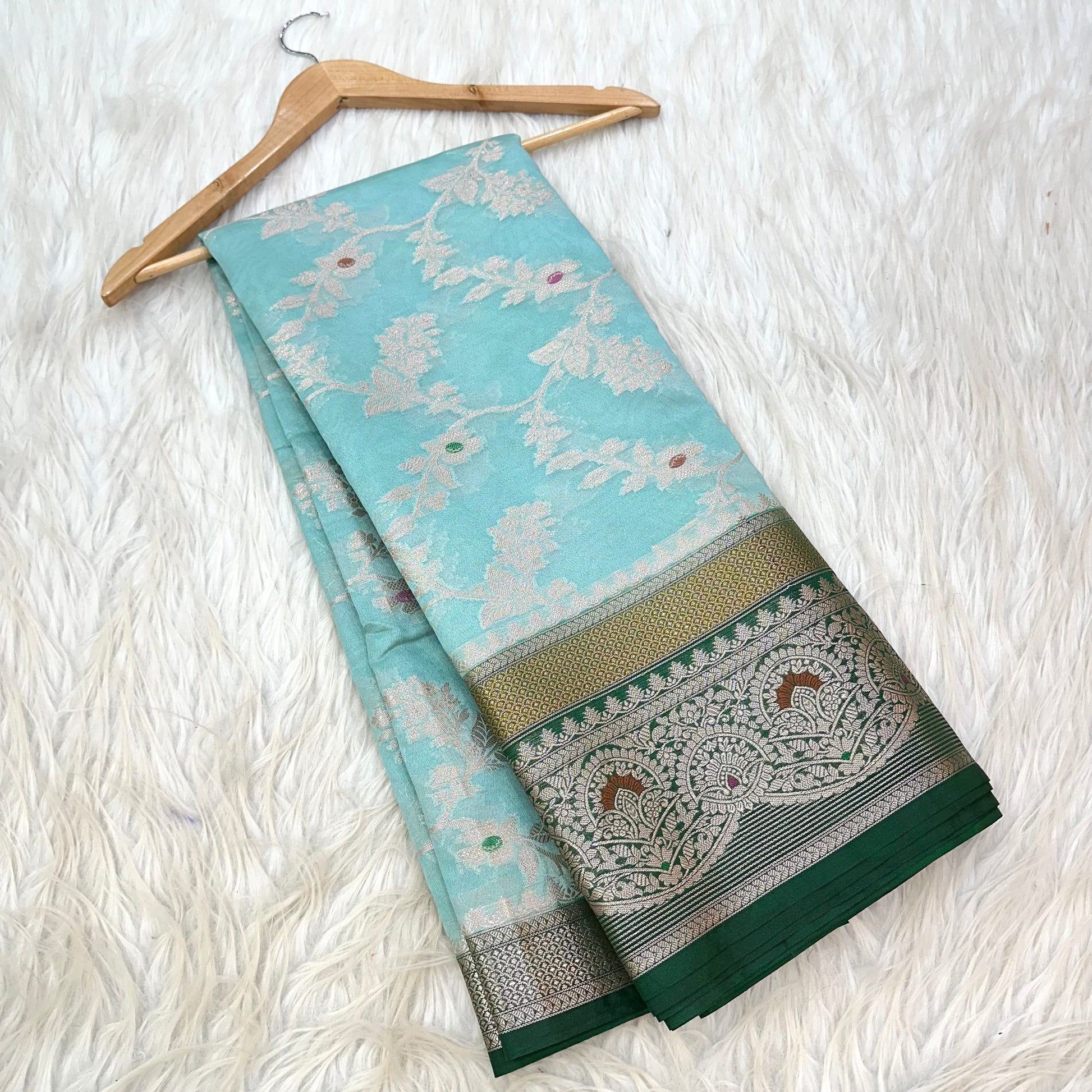 Sea Green Chinia Silk Banarasi Saree