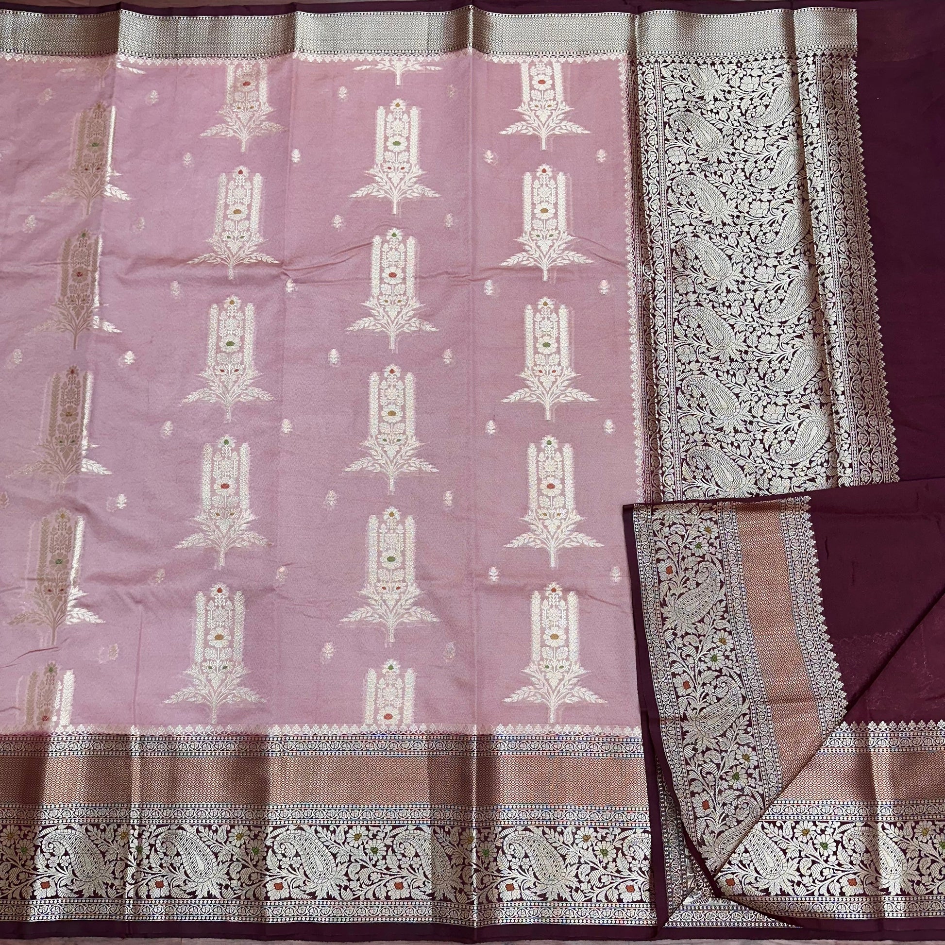 Dark Peach Chinia Silk Banarasi Saree