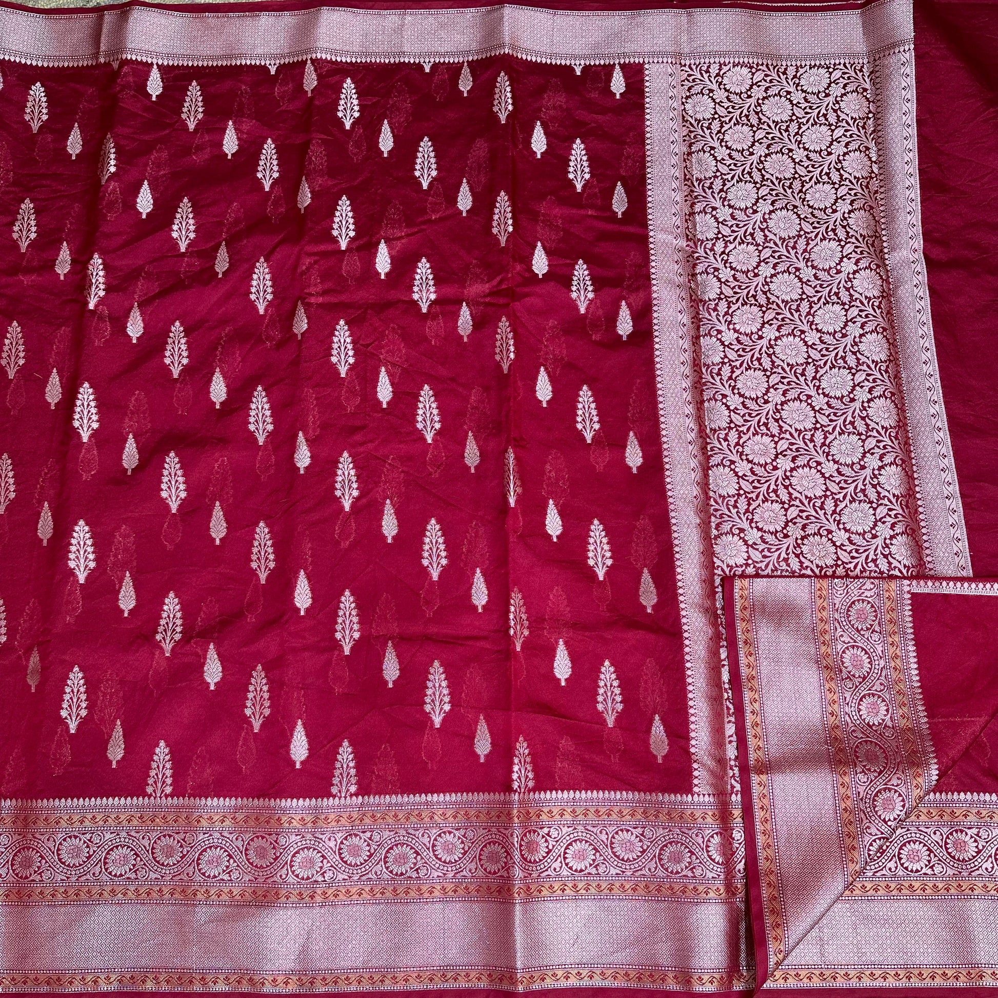 Bright Maroon Chinia Silk Banarasi Saree