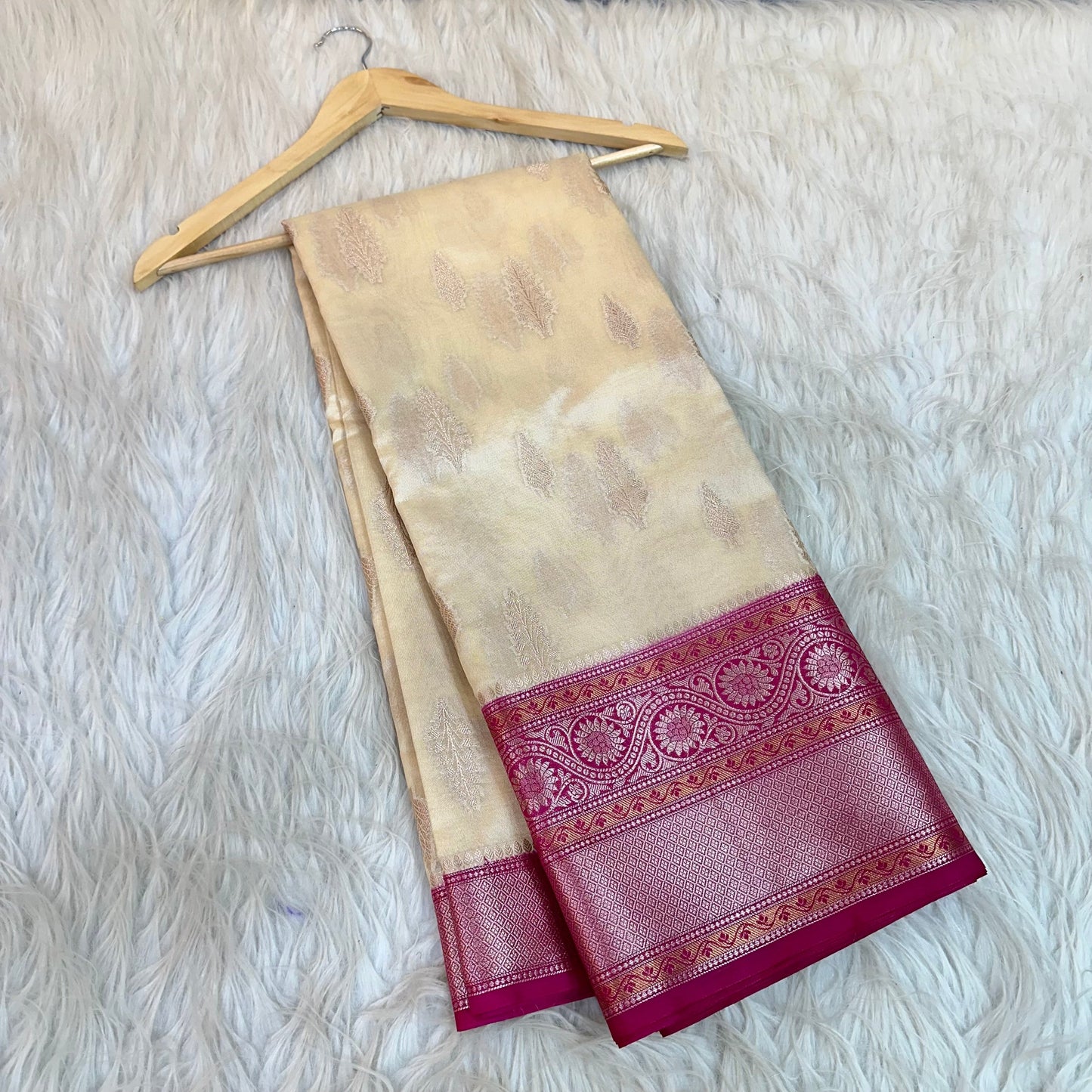 Bright Cream Chinia Silk With Contrast Border