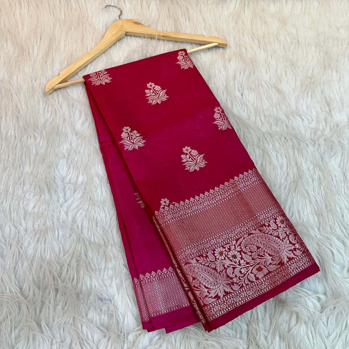 Bright Maroon Chinia Silk Banarasi Saree