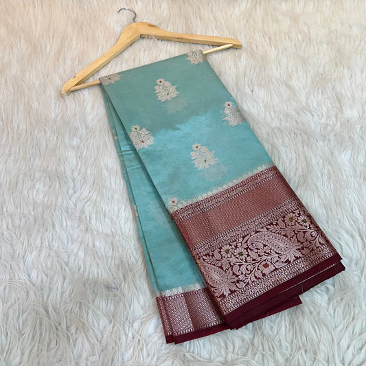 Bright Sea Green Chinia Silk With Contrast Border