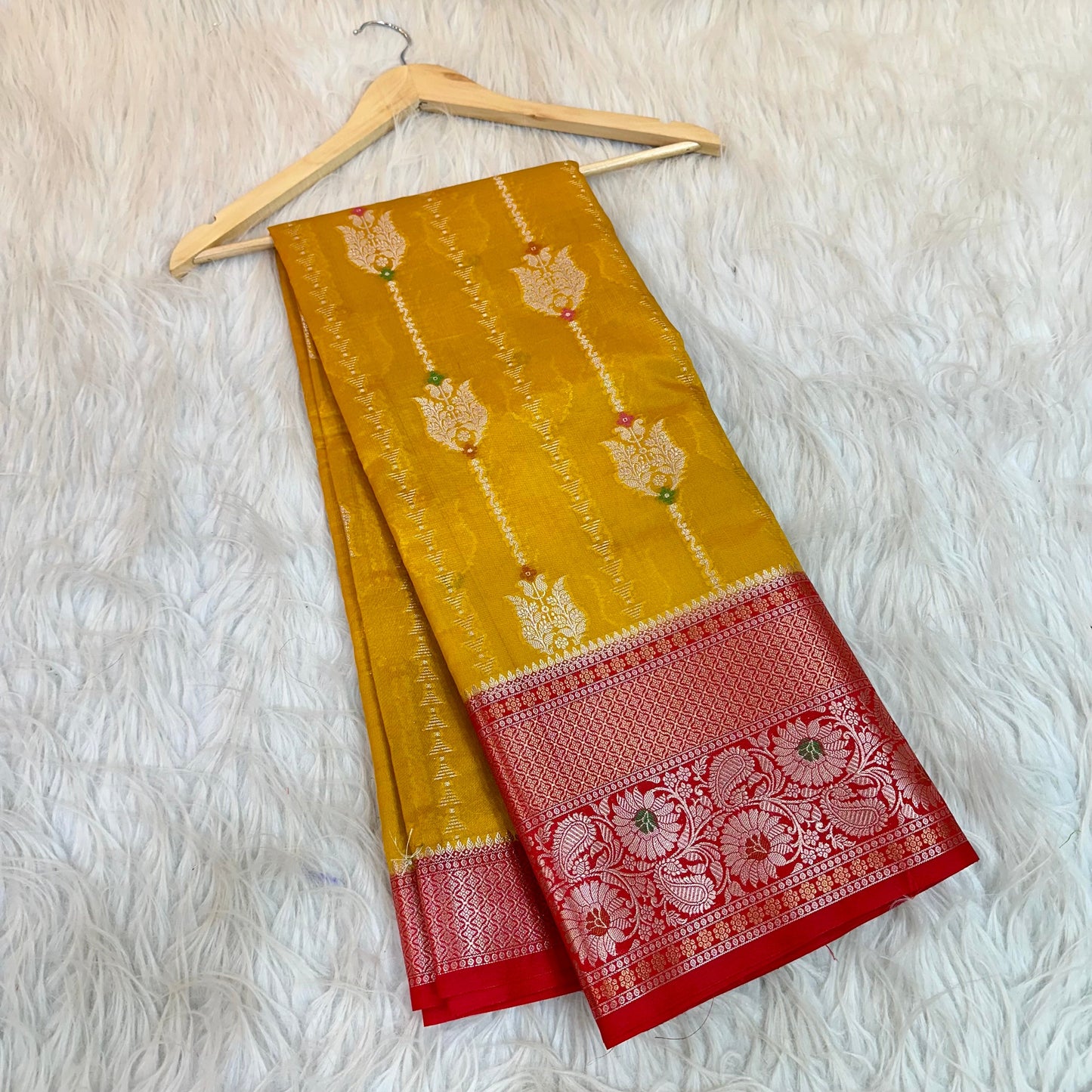 Bright Gold Chinia Silk With Contrast Border